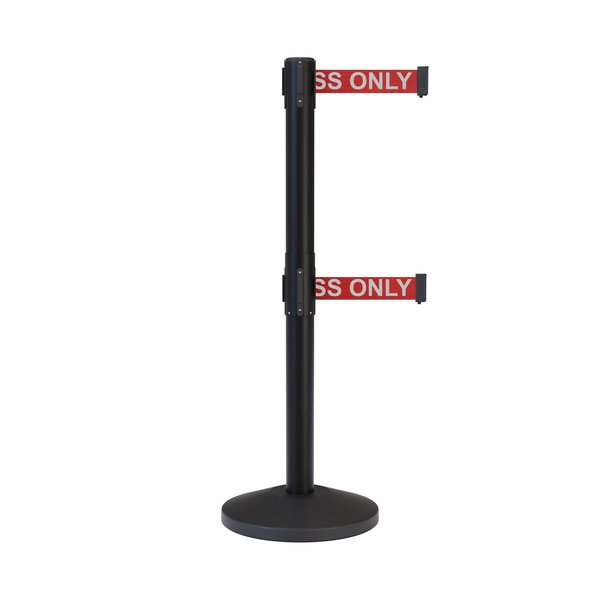 Montour Line Stanchion Dual Belt Barrier Black Post 9ft. R.Auth.Belt M630D-BK-AUTHRW-90